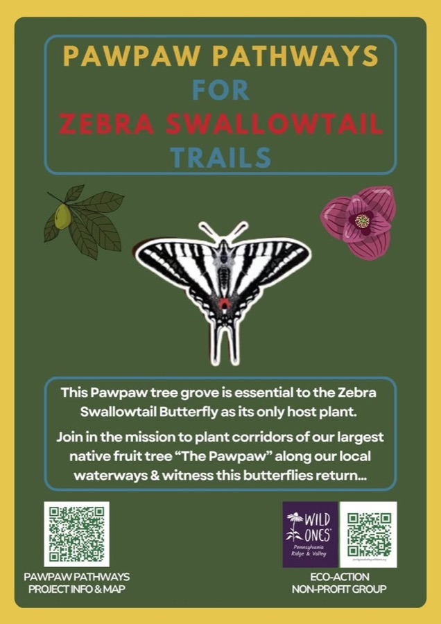 Pawpaw Pathways and Zebra Swallowtail Trails grove sign